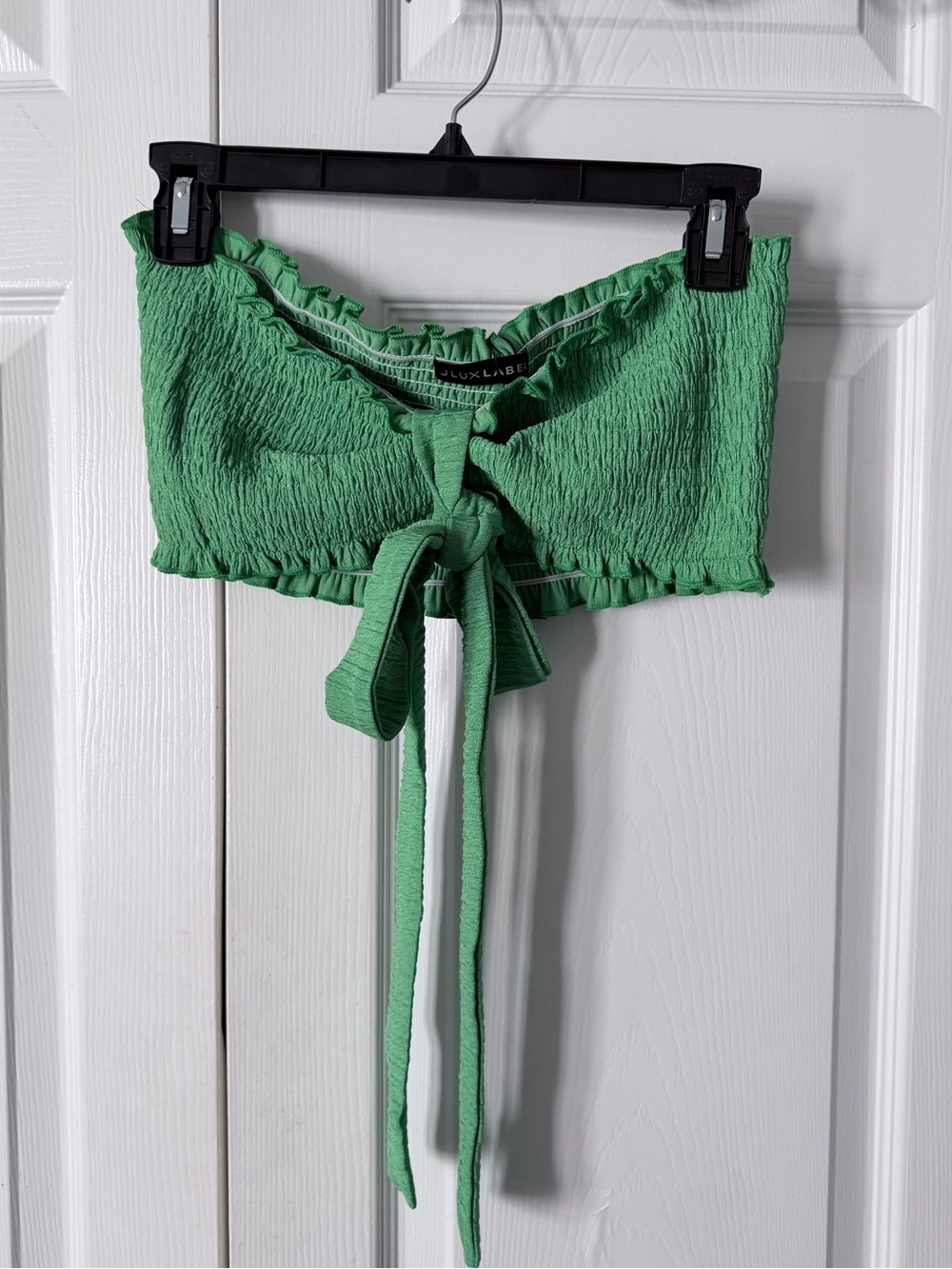 JLuxlabel Green Smocked Tie-Front Bandeau Top- Size Small - Picture 3 of 6